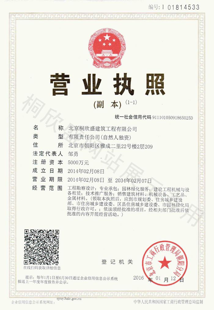桐欣盛建筑工程營業執照